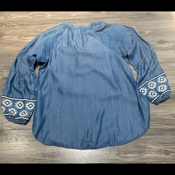 Altar’d State chambray boho festival artsy embroidery tassels popover tunic Med - Picture 11 of 16